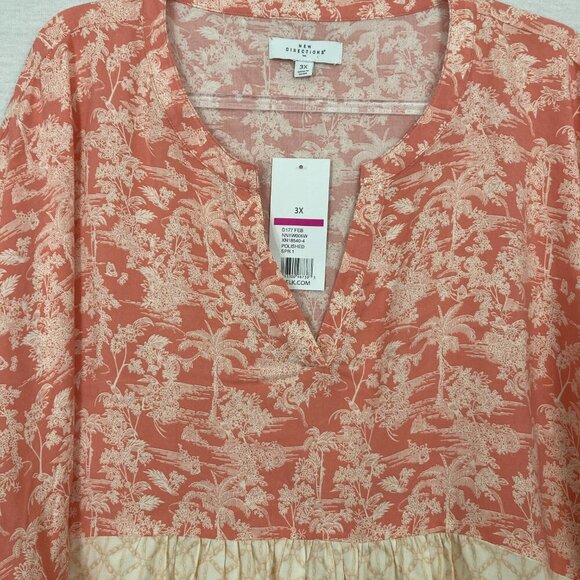NWT New Directions Pink Cream Floral Boho Patchwork Puff Sleeve Rayon Top 3X - Picture 4 of 10